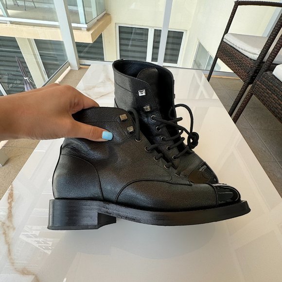Chanel Combat Ankle Boots Black Size 38 Original Women - Picture 11 of 16